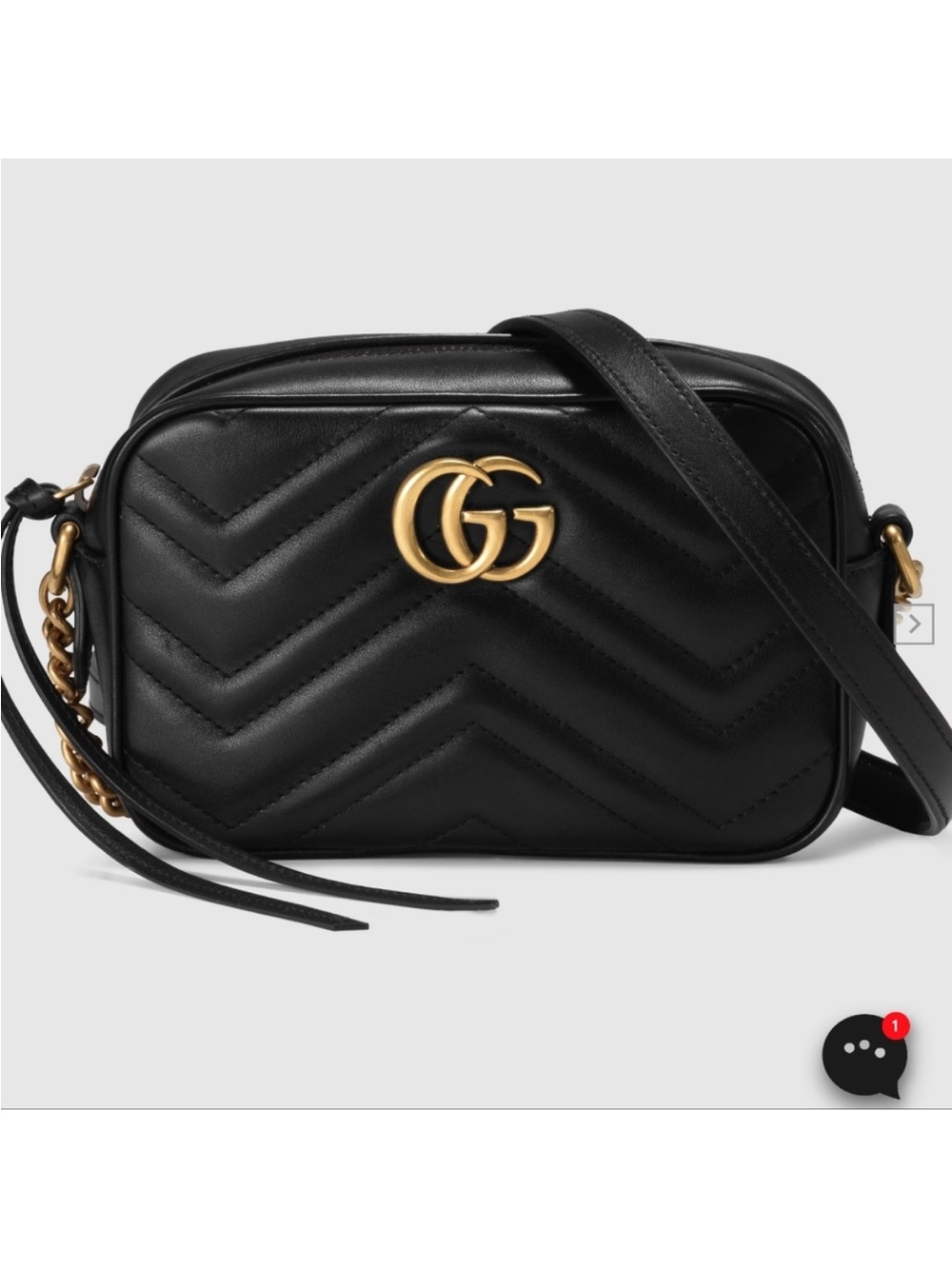 Gucci Black Chevron Matelassé GG Leather Crossbody Camera Bag